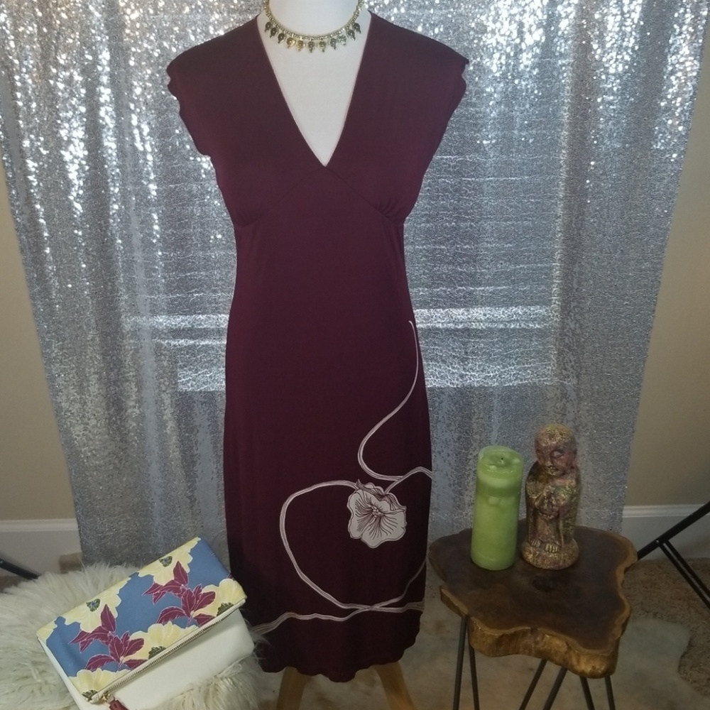 Free People♡Deep Red Floral♡ Midi Dress♡ NWOT (M)